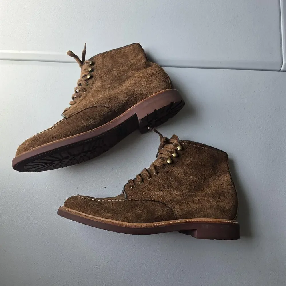 J Crew Kenton Pacer Suede Chukka Boots Mens 9.5 Brown Moc Toe Lug Sole Lace Up